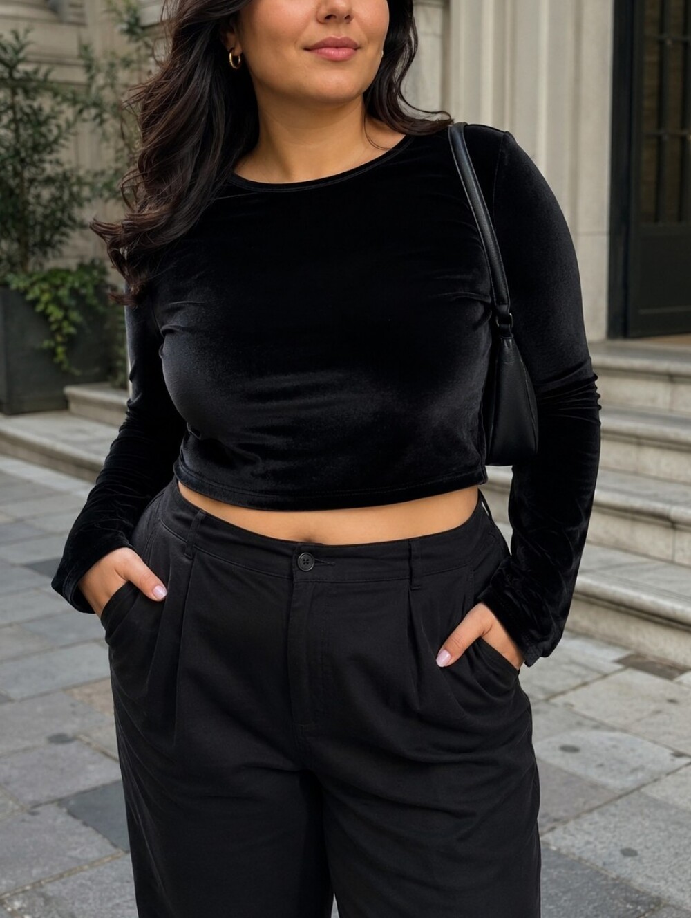 Aritzia Wilfred Black Velvet Long Sleeve Crop Top Soft Grunge Y2K Minimalist
